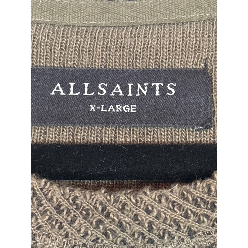 AllSaints Long Sleeve Crew Olive Green Textured Knit Sweater Mens XL MD506Z - Picture 3 of 6